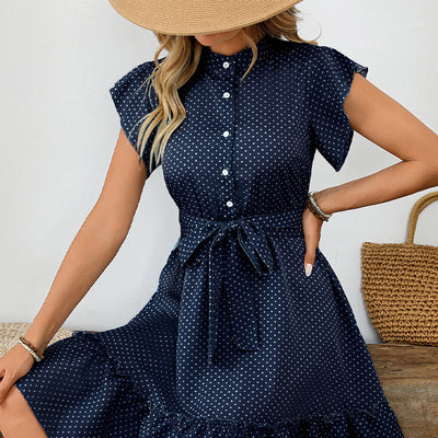 Elegant Polka Dot Ruffle Sleeve A- Line Skirt