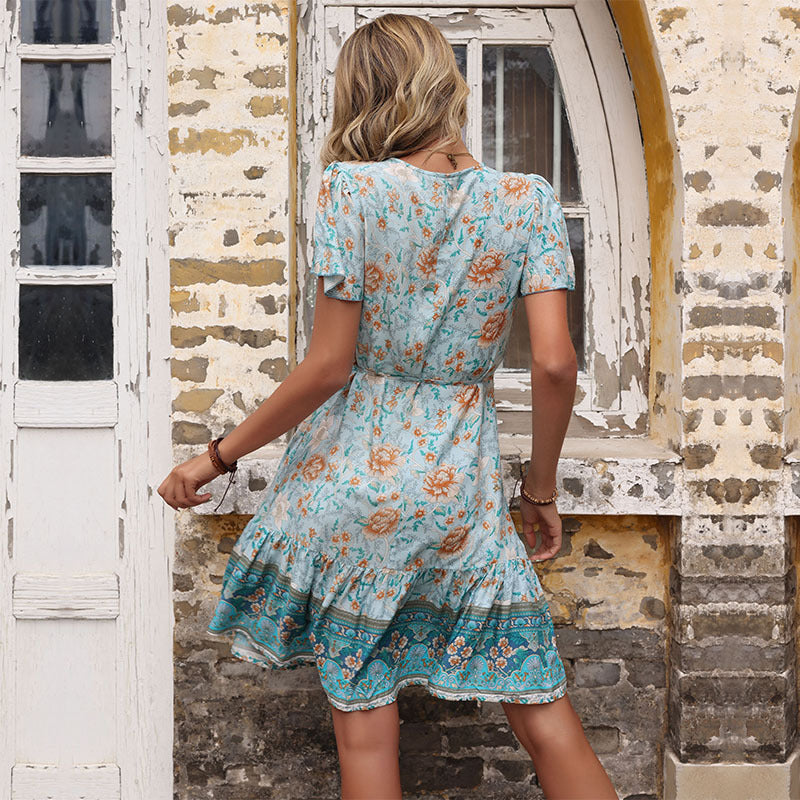 Stitching Printing One-piece Dress Women