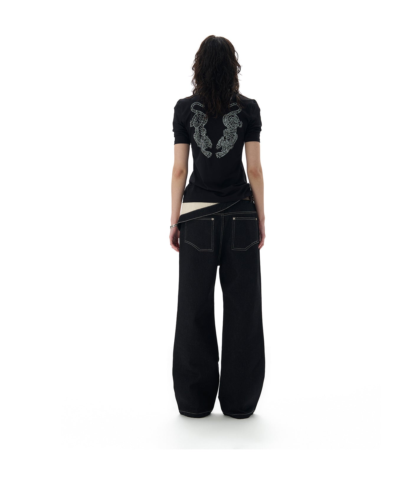 Flip Over Cotton Black Printed Pants At The Waist
