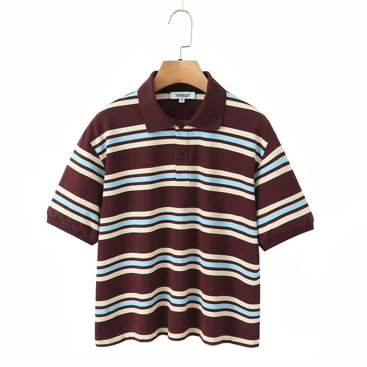Retro Contrast Color Pure Cotton Striped Polo Shirt - Five Star Fynds
