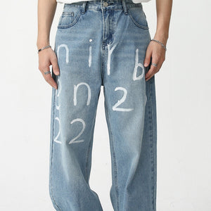 New Loose Wide-leg Mopping Jeans Personalized Digital Printing - Five Star Fynds