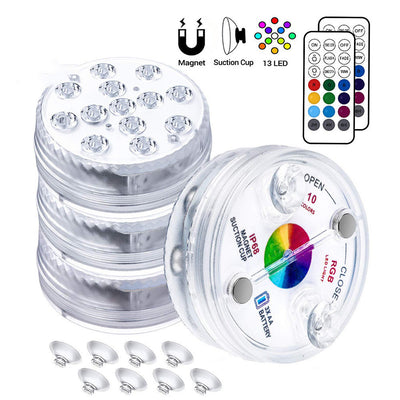 13 Led Submersible Light for Swimming Pool Garden Fountain Bathroom IP68 Waterproof Underwater Lamp with Suction Cup RF Remote