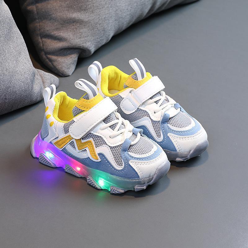 Kids Breathable Bright Light Mesh Velcro Sneakers