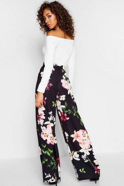 High-Waisted Loose Printed Wide-Leg Trousers