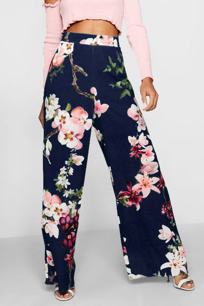 High-Waisted Loose Printed Wide-Leg Trousers