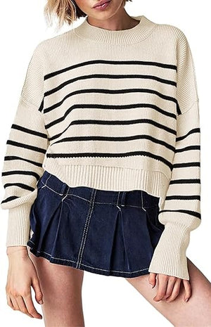 Striped Long-sleeved Sweater For Women - Five Star Fynds