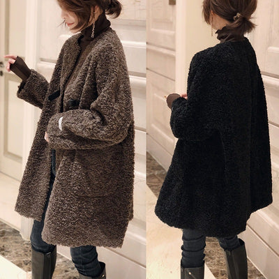 Plus Size Mid-length Lambswool Coat