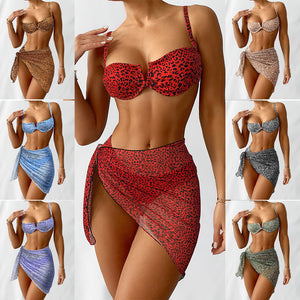Three-piece Floral Bikini Beach Dress - Five Star Fynds