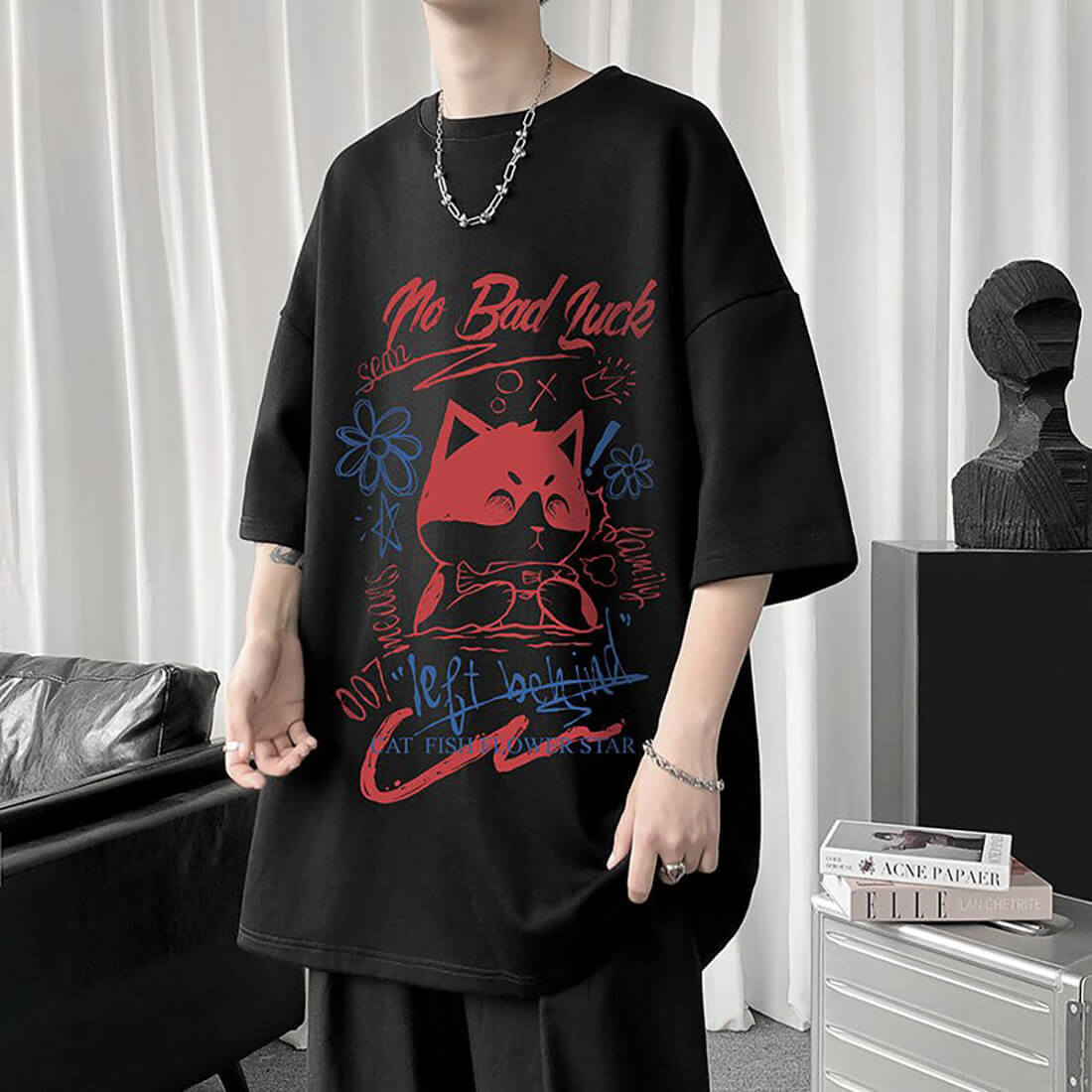 White Half Sleeve Cute Cat T-shirt Top - Five Star Fynds
