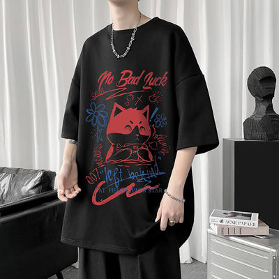 White Half Sleeve Cute Cat T-shirt Top - Five Star Fynds