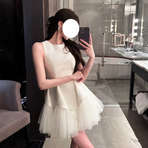 Puff Mesh Stitching Pearlescent Dress - Five Star Fynds