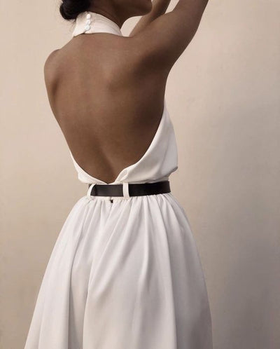 Polyester Women's Sexy Sleeveless Halter Backless Jumpsuit