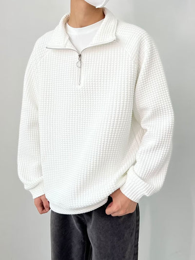 Waffle Half Zipper Casual Lapel Men's Sweater