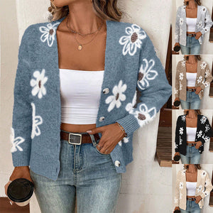 Flowers Print Button Front Cardigan - Five Star Fynds