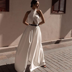 Polyester Women's Sexy Sleeveless Halter Backless Jumpsuit - Five Star Fynds