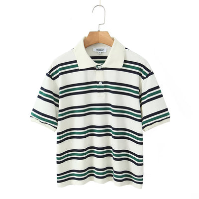 Retro Contrast Color Pure Cotton Striped Polo Shirt - Five Star Fynds