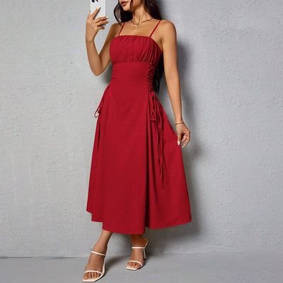 Spaghetti Straps Chest Wrap Waist-tight Long Dress