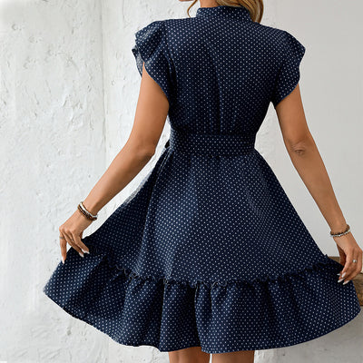 Elegant Polka Dot Ruffle Sleeve A- Line Skirt