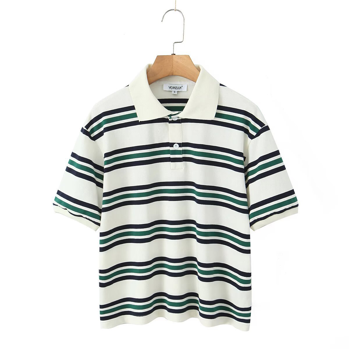 Retro Contrast Color Pure Cotton Striped Polo Shirt - Five Star Fynds