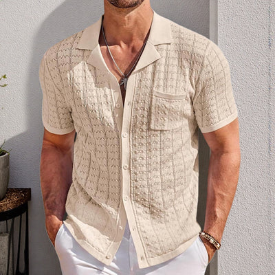 Summer New Short Sleeve Cuban Collar Knitted Polo Shirt
