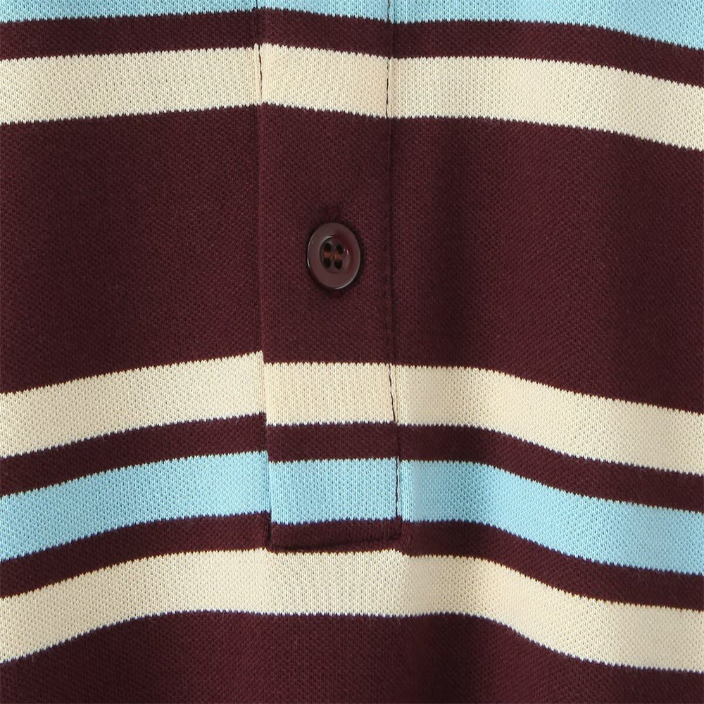 Retro Contrast Color Pure Cotton Striped Polo Shirt - Five Star Fynds