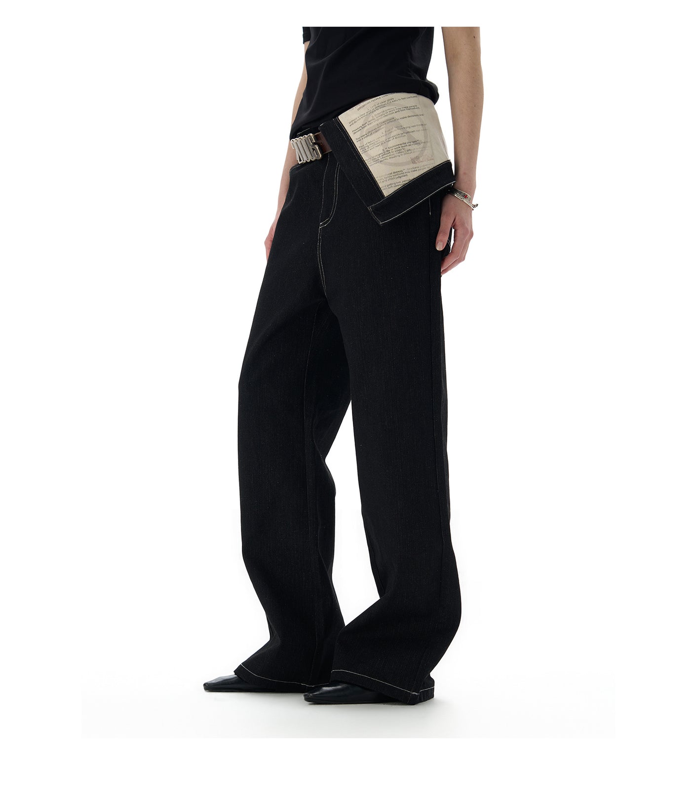 Flip Over Cotton Black Printed Pants At The Waist