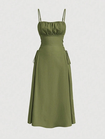 Spaghetti Straps Chest Wrap Waist-tight Long Dress