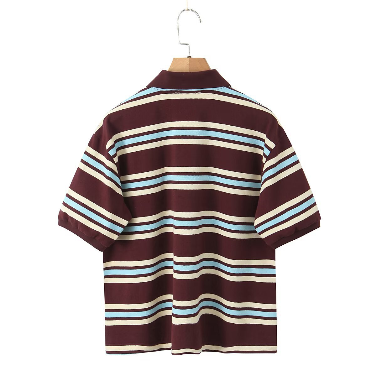 Retro Contrast Color Pure Cotton Striped Polo Shirt - Five Star Fynds