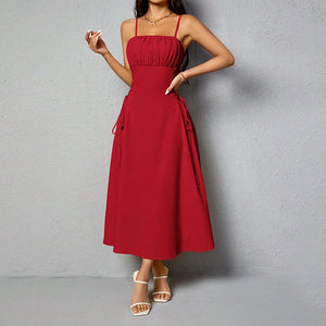 Spaghetti Straps Chest Wrap Waist-tight Long Dress - Five Star Fynds