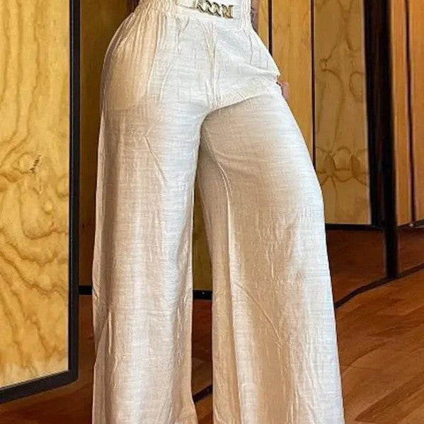 Solid Color White Wide-leg High-waisted Trousers Loose