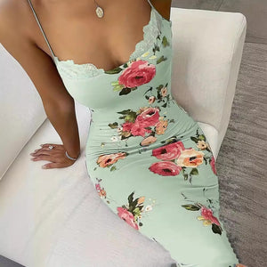 Floral Print Patchwork Lace Camisole Skirt - Five Star Fynds