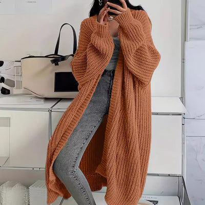 Knitted Long Cardigan With Pockets Fashion All-match Lantern-sleeved Coat