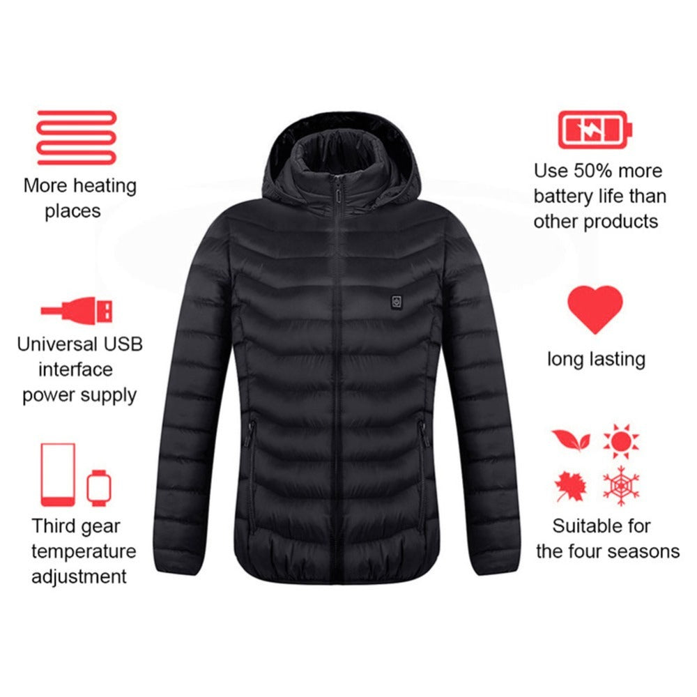 All-Weather Heated Jacket with Detachable Hood – Stay Warm in Style - Five Star Fynds