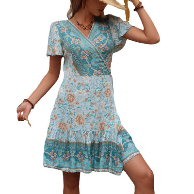 Stitching Printing One-piece Dress Women