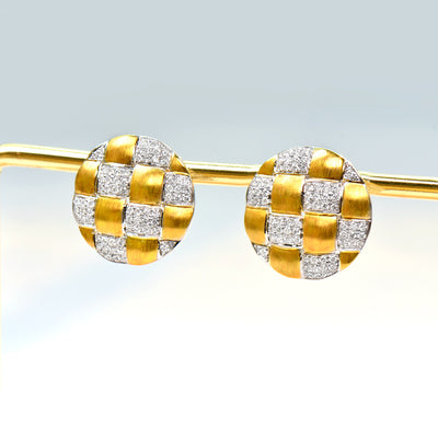 18K Gold Braided Brushed Craft Diamond Earrings - Unique & Stylish Jewelry