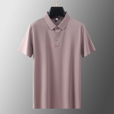 Men's Business Casual Horizontal Pattern High-grade Light Luxury Lapel T-shirt Men's Summer Ice Silk
