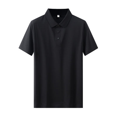 Men's Business Casual Horizontal Pattern High-grade Light Luxury Lapel T-shirt Men's Summer Ice Silk