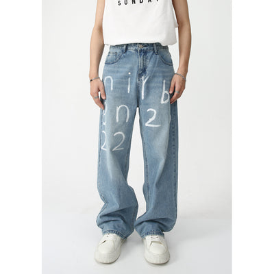 New Loose Wide-leg Mopping Jeans Personalized Digital Printing - Five Star Fynds