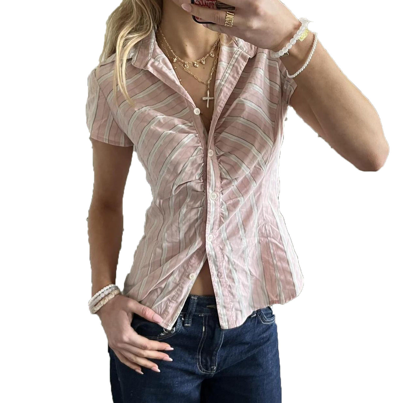 Fashionable And Comfortable New Striped Cinched Blouse Women