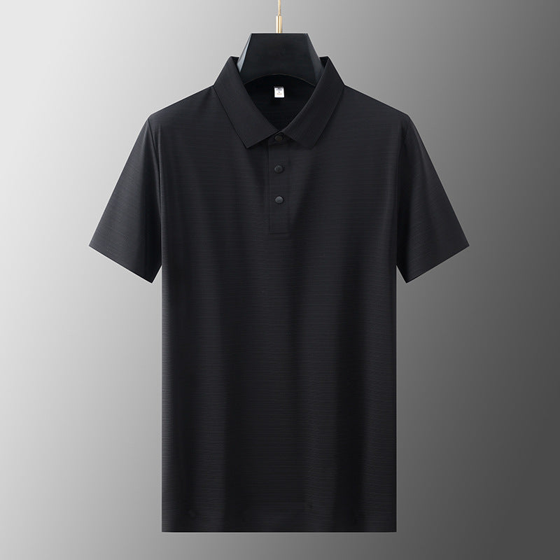 Men's Business Casual Horizontal Pattern High-grade Light Luxury Lapel T-shirt Men's Summer Ice Silk