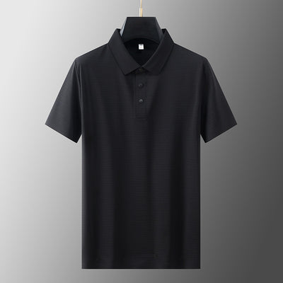 Men's Business Casual Horizontal Pattern High-grade Light Luxury Lapel T-shirt Men's Summer Ice Silk