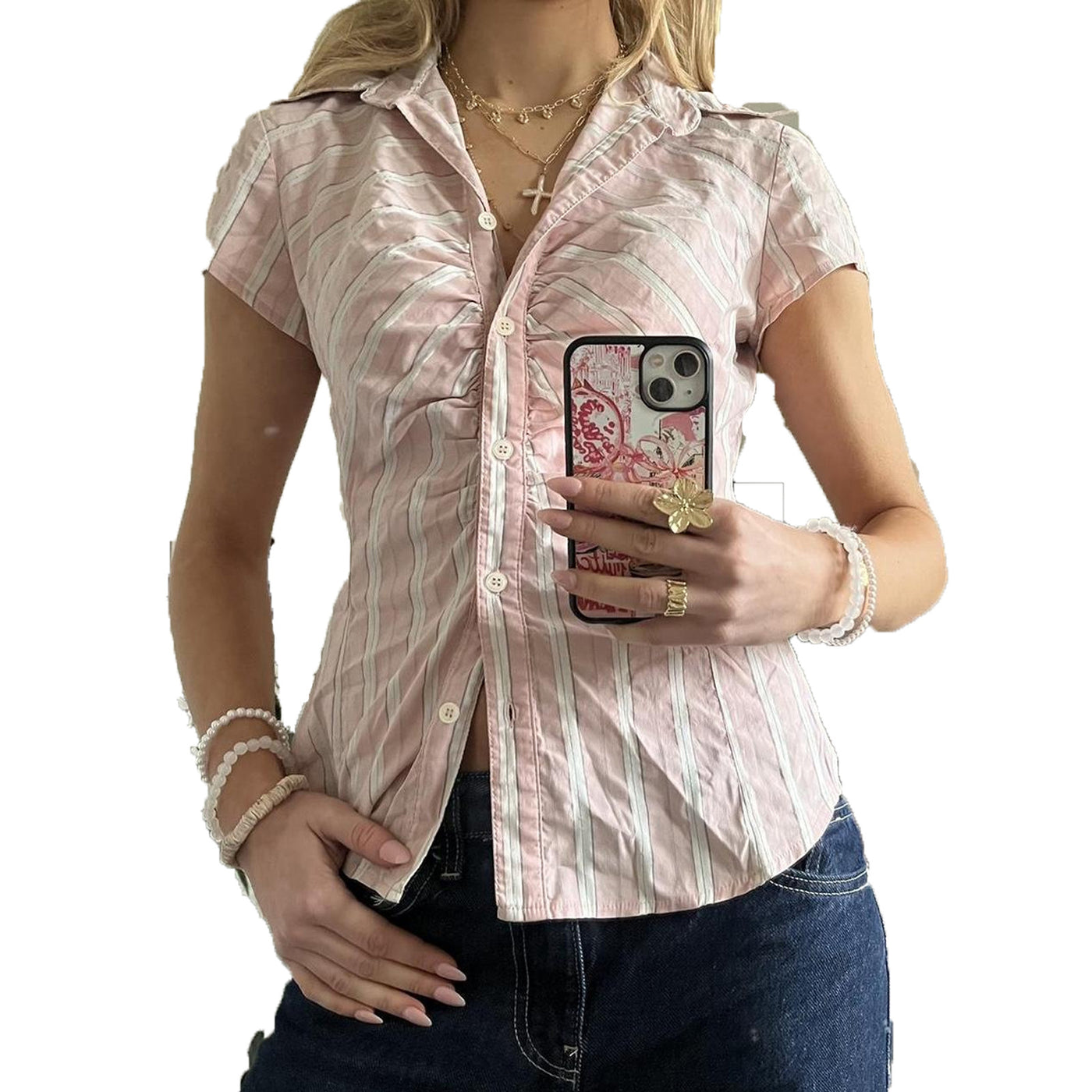 Fashionable And Comfortable New Striped Cinched Blouse Women