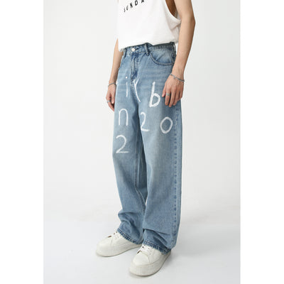 New Loose Wide-leg Mopping Jeans Personalized Digital Printing - Five Star Fynds
