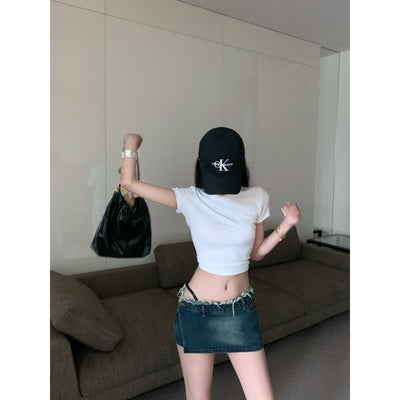 Retro Denim Short Culotte Low Waist Slimming Sheath