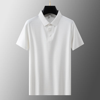 Men's Business Casual Horizontal Pattern High-grade Light Luxury Lapel T-shirt Men's Summer Ice Silk