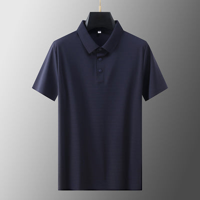 Men's Business Casual Horizontal Pattern High-grade Light Luxury Lapel T-shirt Men's Summer Ice Silk