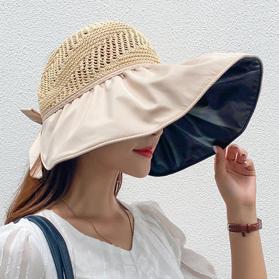 Black Rubber Beach Hat Sun Hat Female Summer Hollow Straw Hat