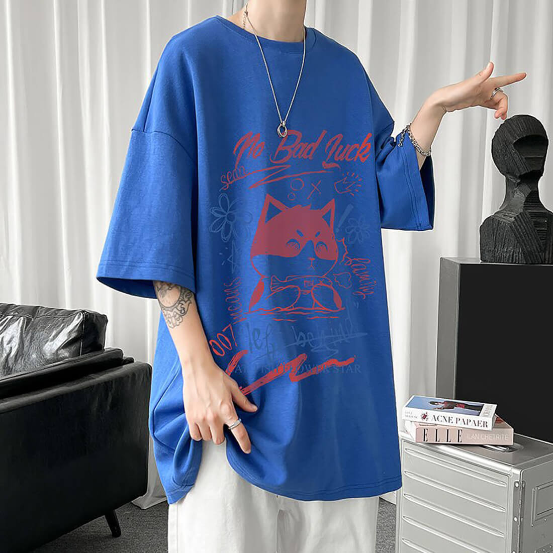 White Half Sleeve Cute Cat T-shirt Top - Five Star Fynds