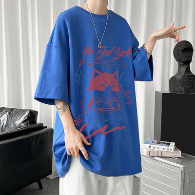White Half Sleeve Cute Cat T-shirt Top - Five Star Fynds