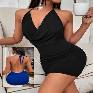 Summer Deep V-neck Dress Temperament Sling Backless Halter Dresses Women's Clothing - Five Star Fynds